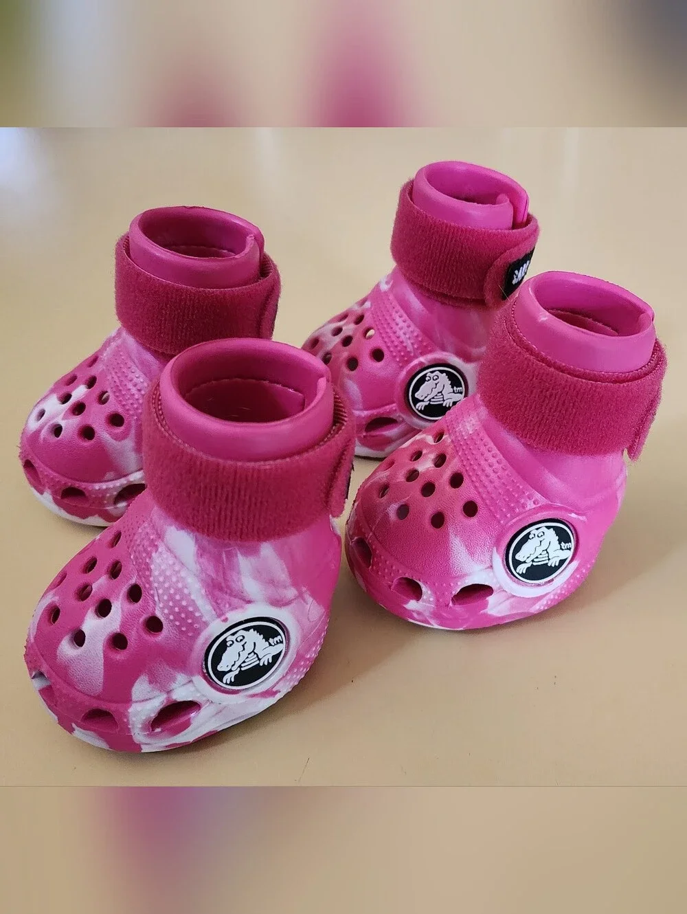 CROCS Pink Tie-Dye Dog Booties with Ankle Straps